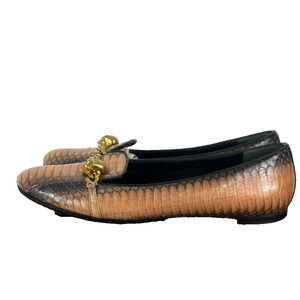 ALEXANDER MCQUEEN Loafer Flats 38.5 Brown Black Python Leather Chain Skull Italy
